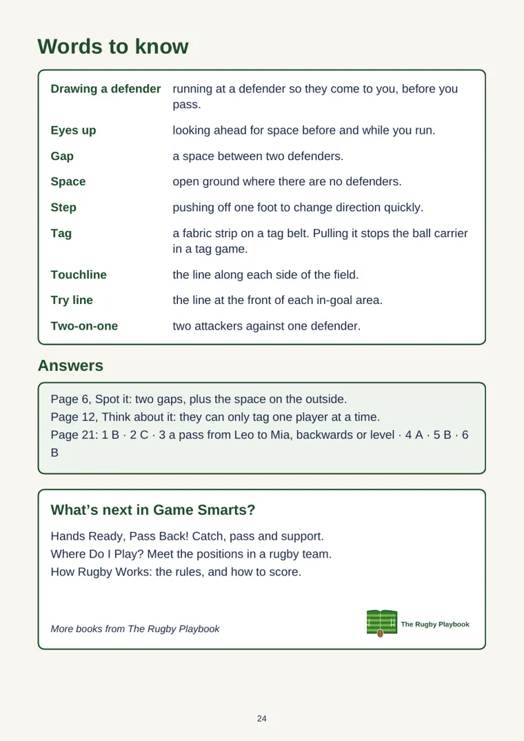 Words to know page from Find the Space